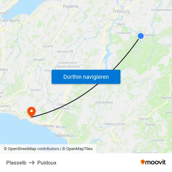 Plasselb to Puidoux map