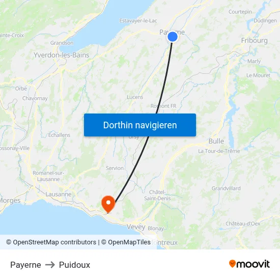 Payerne to Puidoux map
