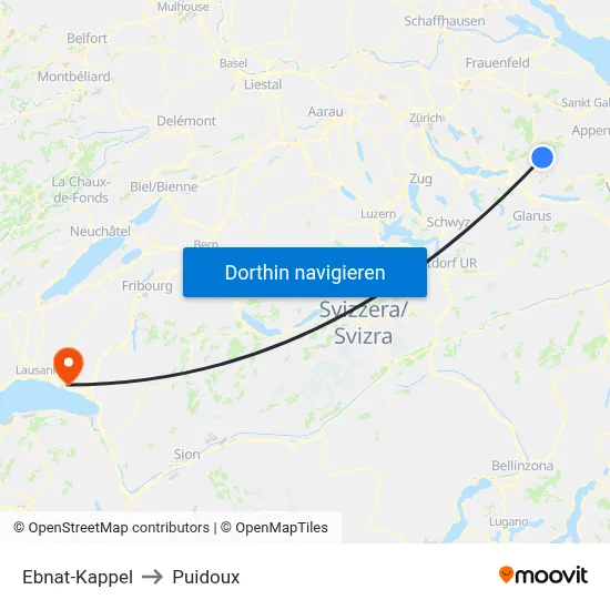Ebnat-Kappel to Puidoux map