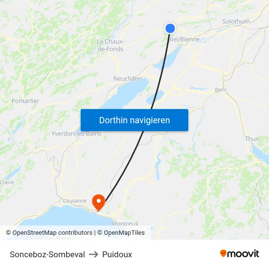 Sonceboz-Sombeval to Puidoux map