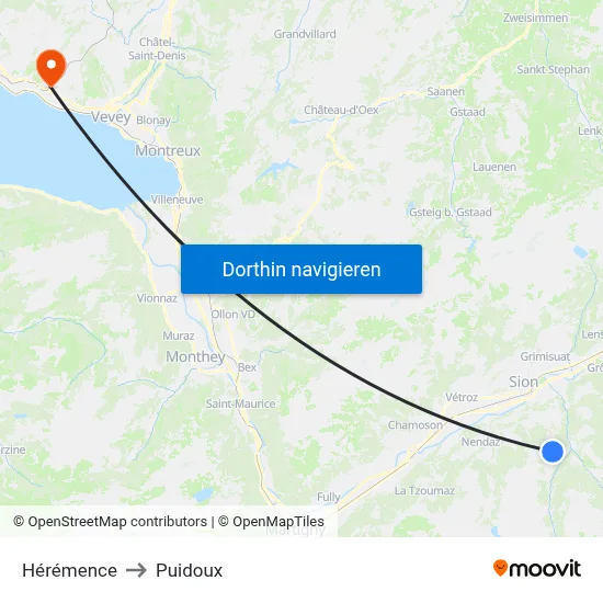 Hérémence to Puidoux map