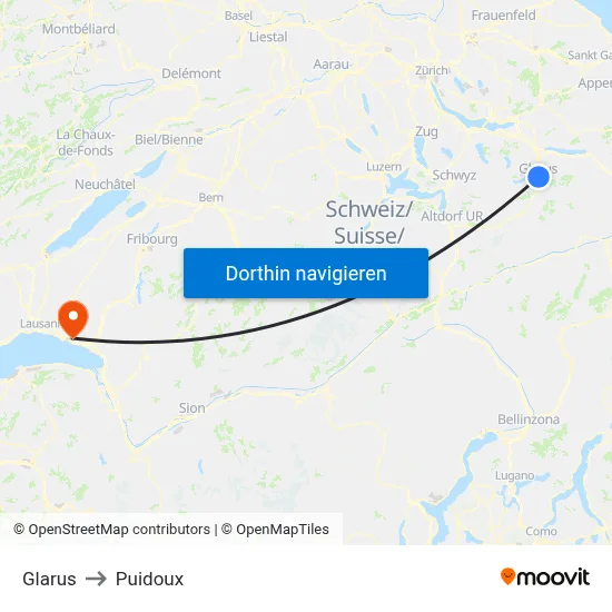 Glarus to Puidoux map