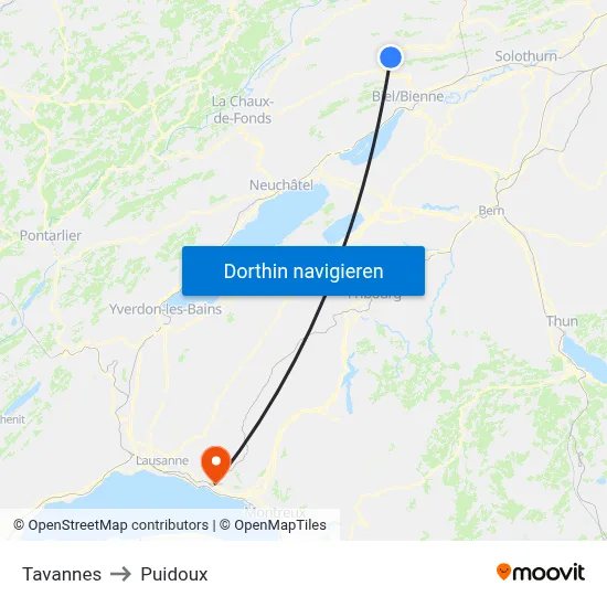 Tavannes to Puidoux map