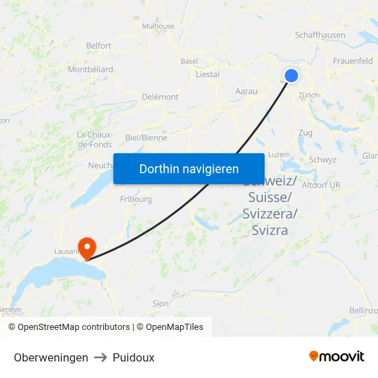 Oberweningen to Puidoux map