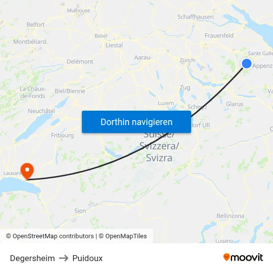 Degersheim to Puidoux map