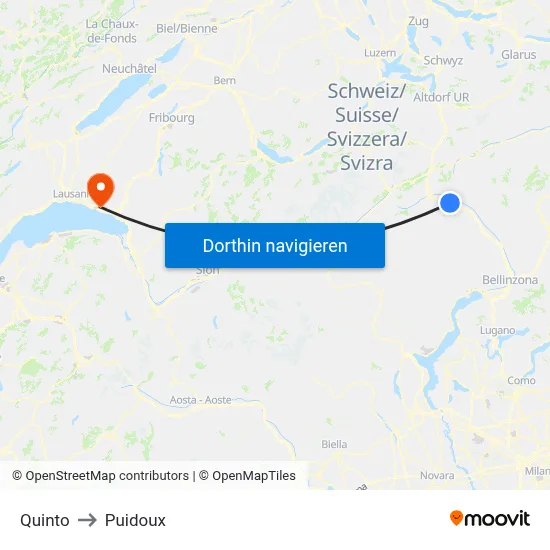 Quinto to Puidoux map