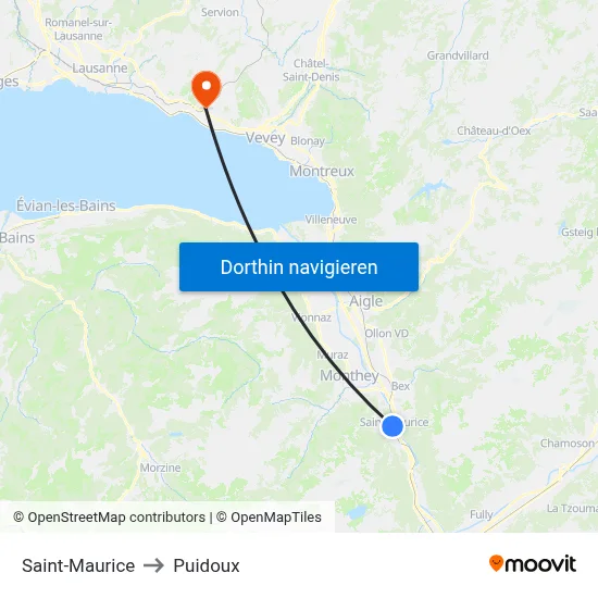 Saint-Maurice to Puidoux map
