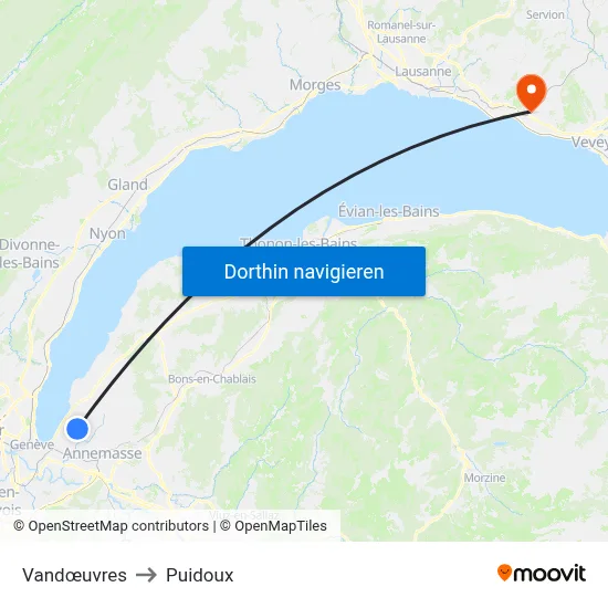 Vandœuvres to Puidoux map