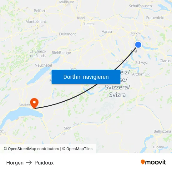 Horgen to Puidoux map