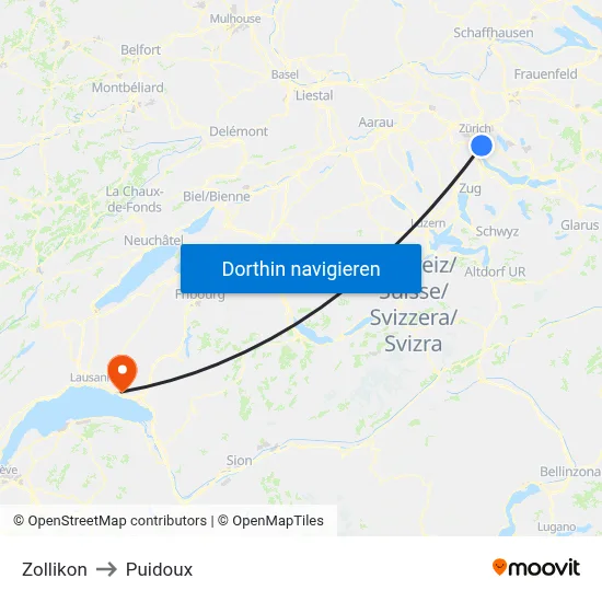 Zollikon to Puidoux map