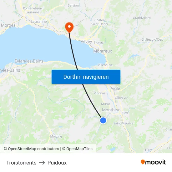 Troistorrents to Puidoux map