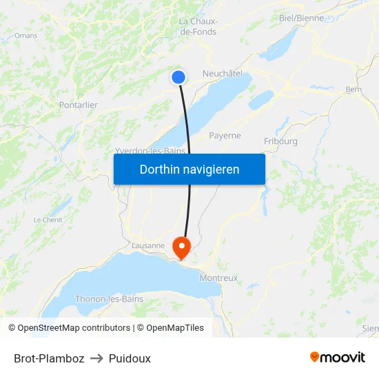 Brot-Plamboz to Puidoux map