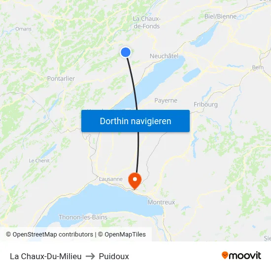 La Chaux-Du-Milieu to Puidoux map