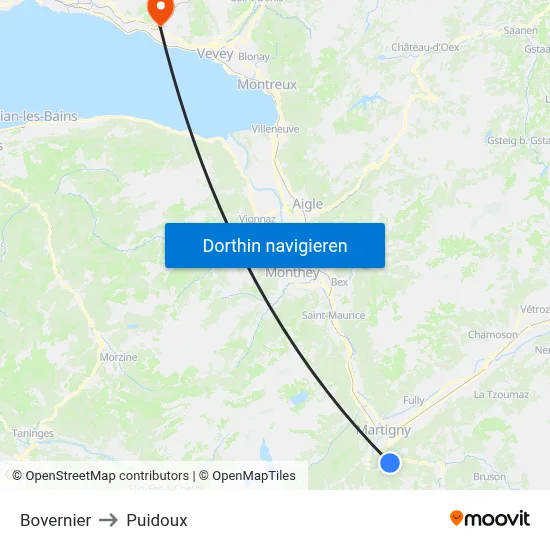 Bovernier to Puidoux map