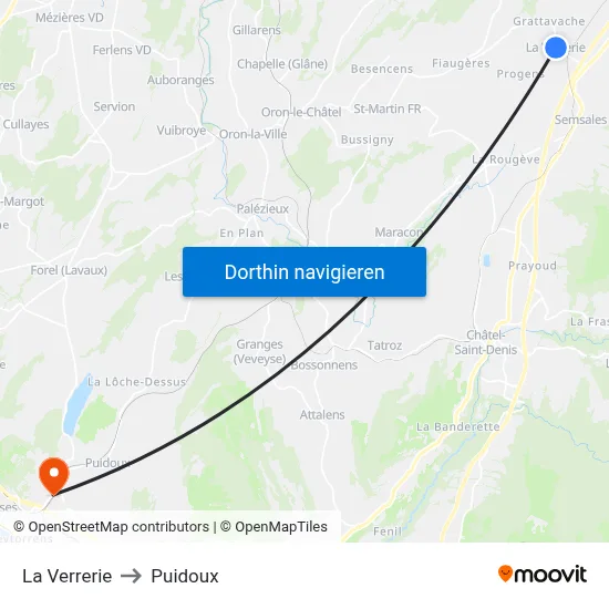 La Verrerie to Puidoux map