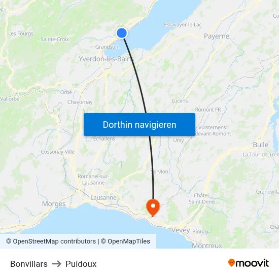 Bonvillars to Puidoux map
