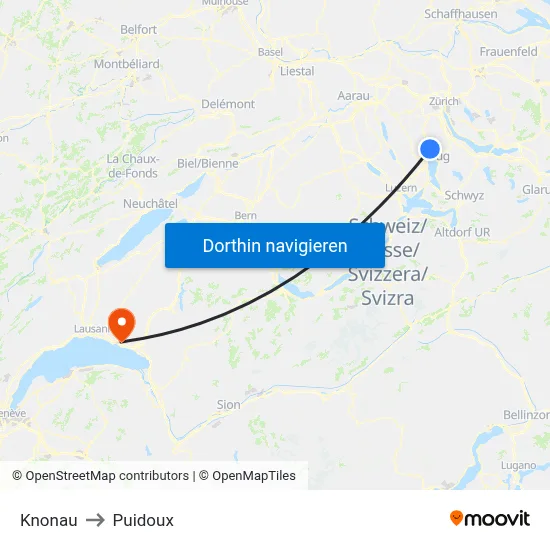Knonau to Puidoux map