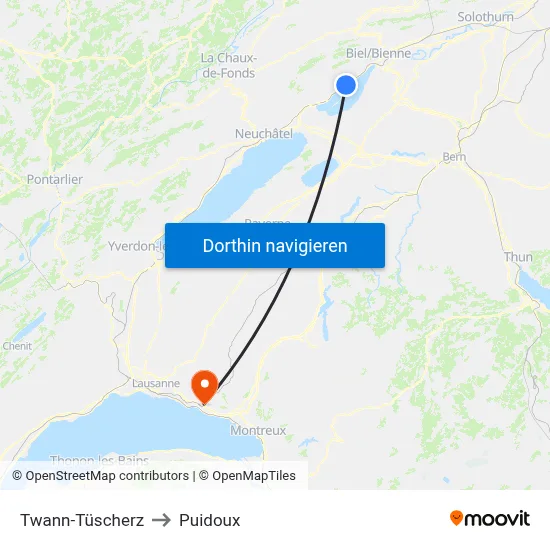 Twann-Tüscherz to Puidoux map