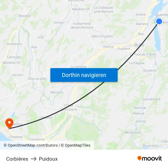 Corbières to Puidoux map