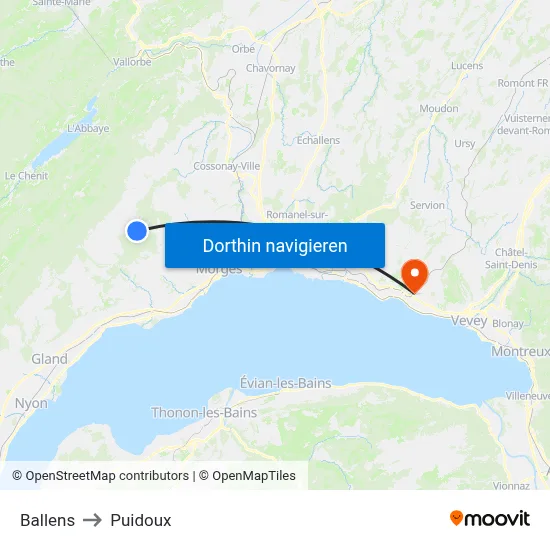 Ballens to Puidoux map