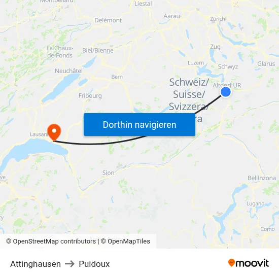 Attinghausen to Puidoux map