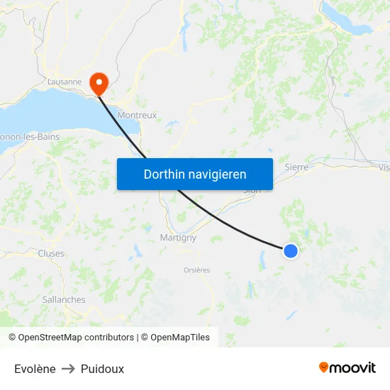 Evolène to Puidoux map