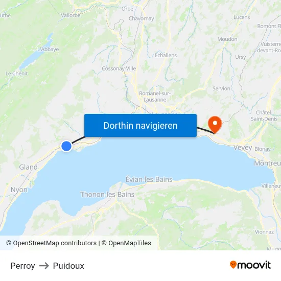 Perroy to Puidoux map