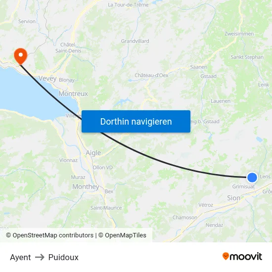 Ayent to Puidoux map