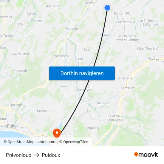 Prévonloup to Puidoux map