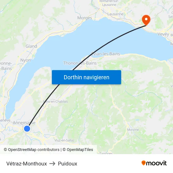 Vétraz-Monthoux to Puidoux map
