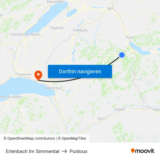 Erlenbach Im Simmental to Puidoux map