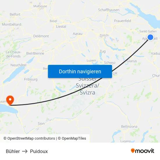 Bühler to Puidoux map