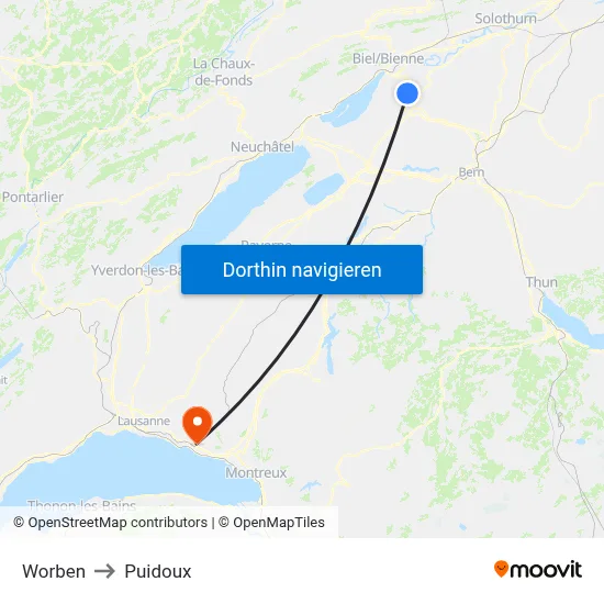 Worben to Puidoux map