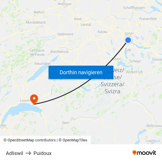 Adliswil to Puidoux map