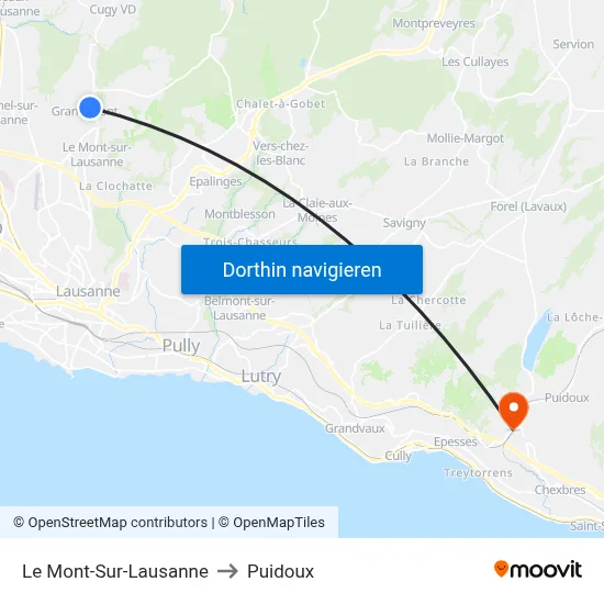 Le Mont-Sur-Lausanne to Puidoux map