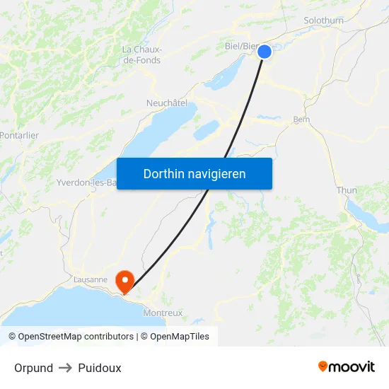 Orpund to Puidoux map