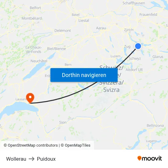 Wollerau to Puidoux map