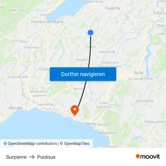 Surpierre to Puidoux map