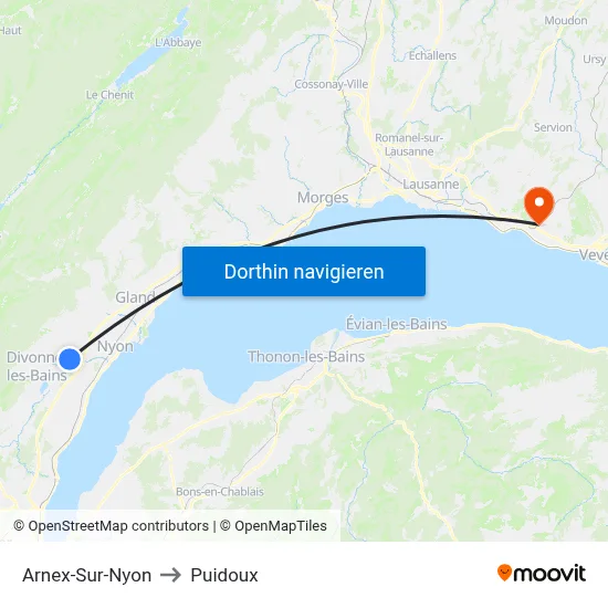 Arnex-Sur-Nyon to Puidoux map