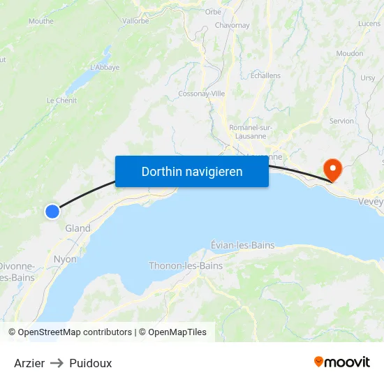 Arzier to Puidoux map