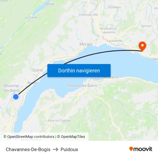 Chavannes-De-Bogis to Puidoux map