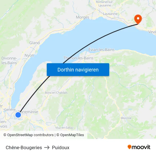 Chêne-Bougeries to Puidoux map