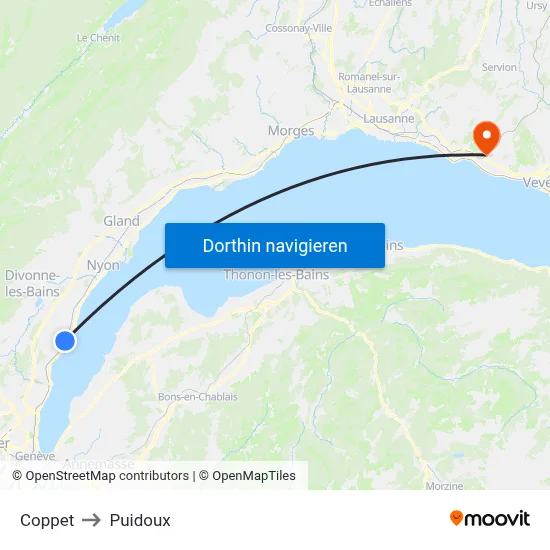Coppet to Puidoux map