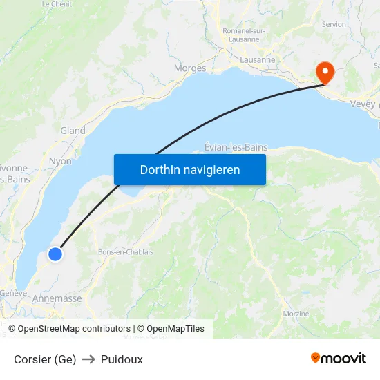 Corsier (Ge) to Puidoux map
