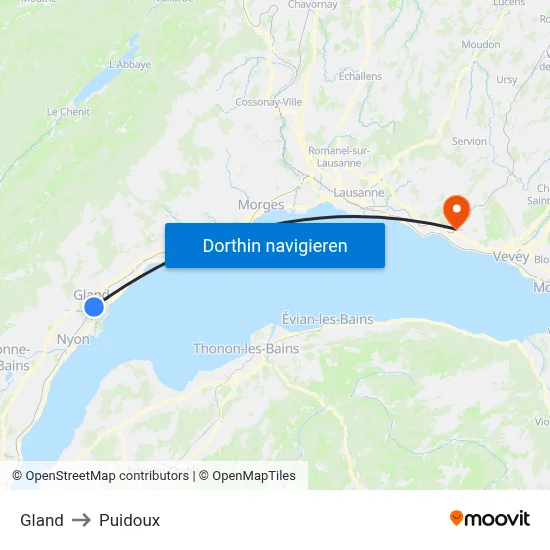 Gland to Puidoux map