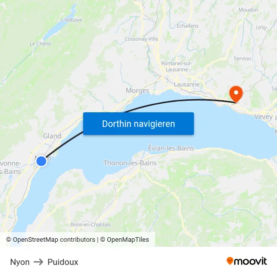 Nyon to Puidoux map