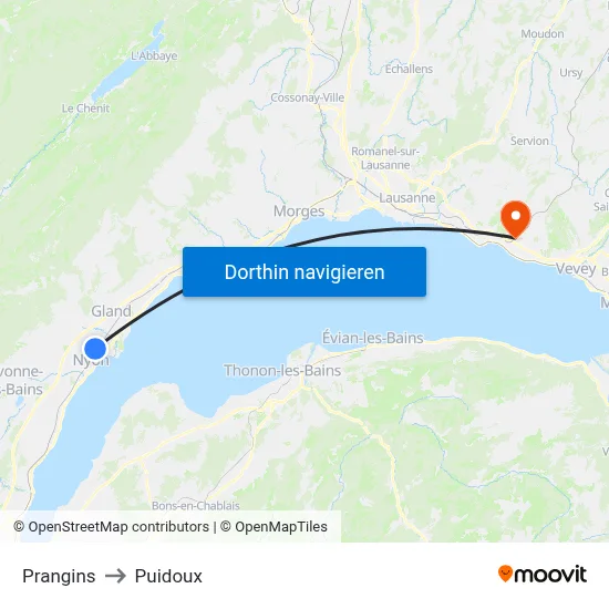 Prangins to Puidoux map