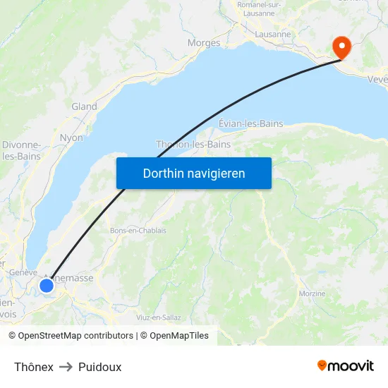 Thônex to Puidoux map