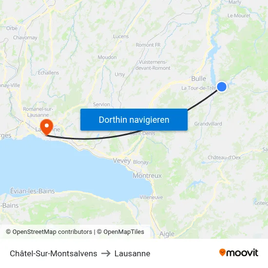 Châtel-Sur-Montsalvens to Lausanne map