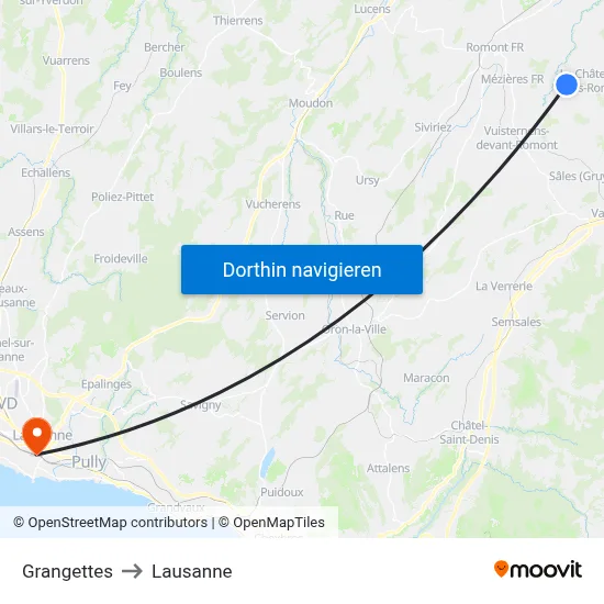 Grangettes to Lausanne map